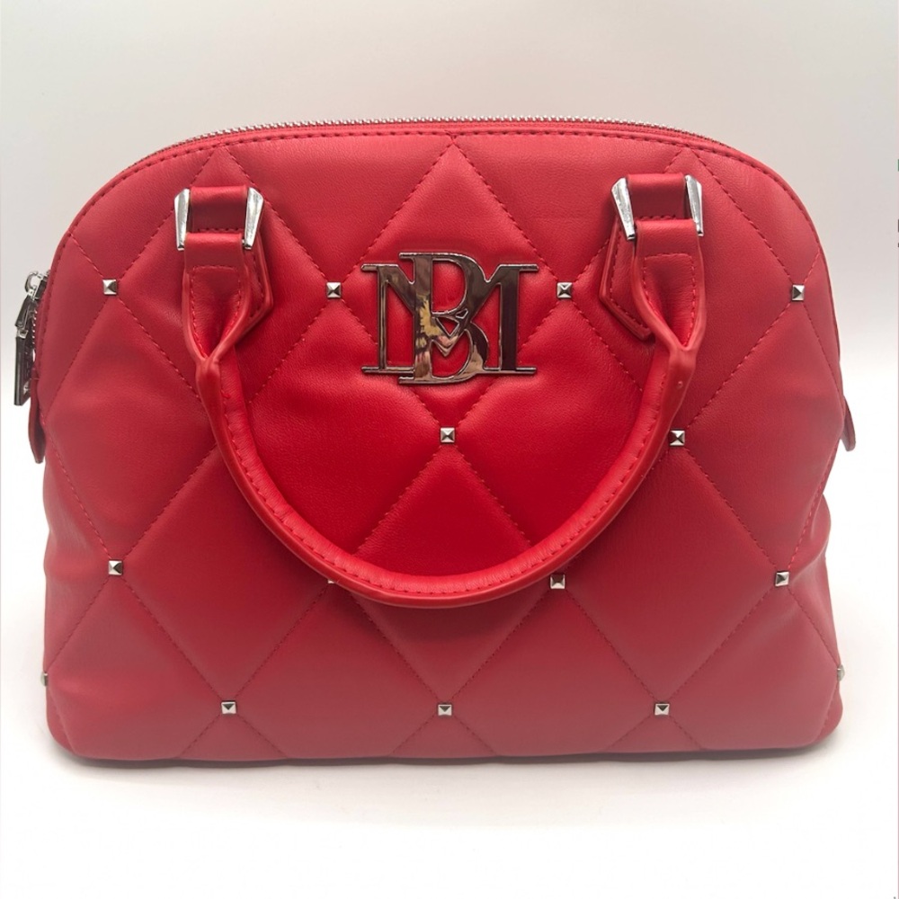 Badgley Mischka Red Vegan Leather Quilted Studded Hand Purse